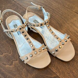 Prada Beige Silver Studded Sandals | size: 37.5